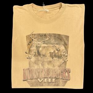 Vintage Monster Bucks Deer Hunting T Shirt Tan 90s Graphic Large